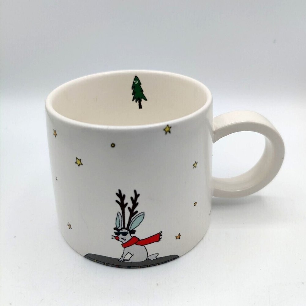 Large Christmas Mug Jacks Holiday By Magenta Reindeer Antlers Ceramic Cup